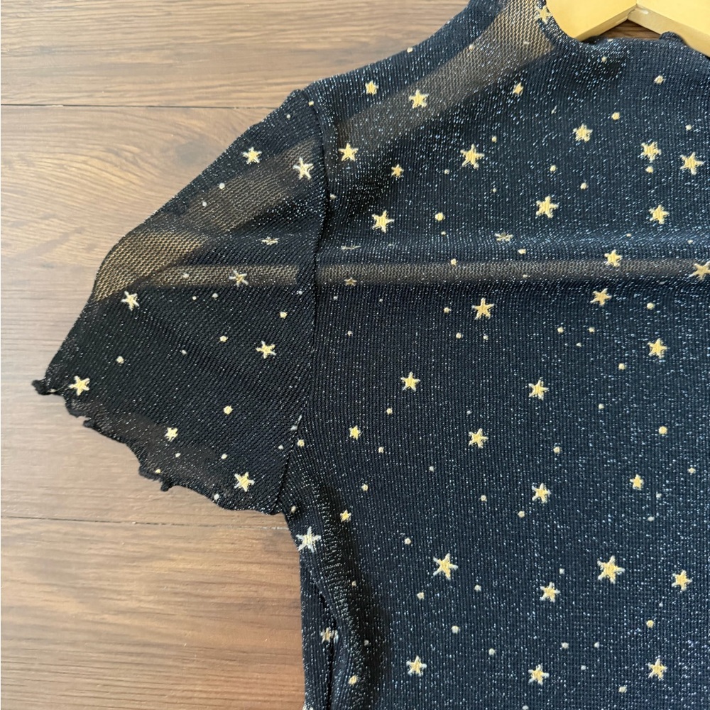 Black Sheer Star Print Metallic Top